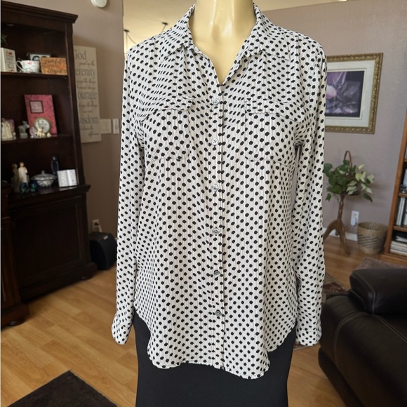 LOFT black, gray & white long sleeve blouse-size M - Picture 1 of 9